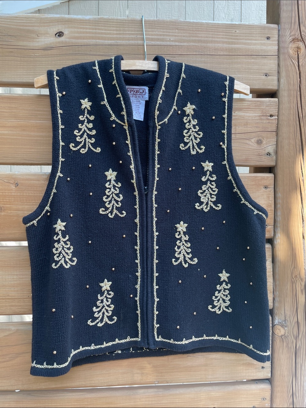 Black Embroidered Holiday Vest with Gold Accents - Women size M